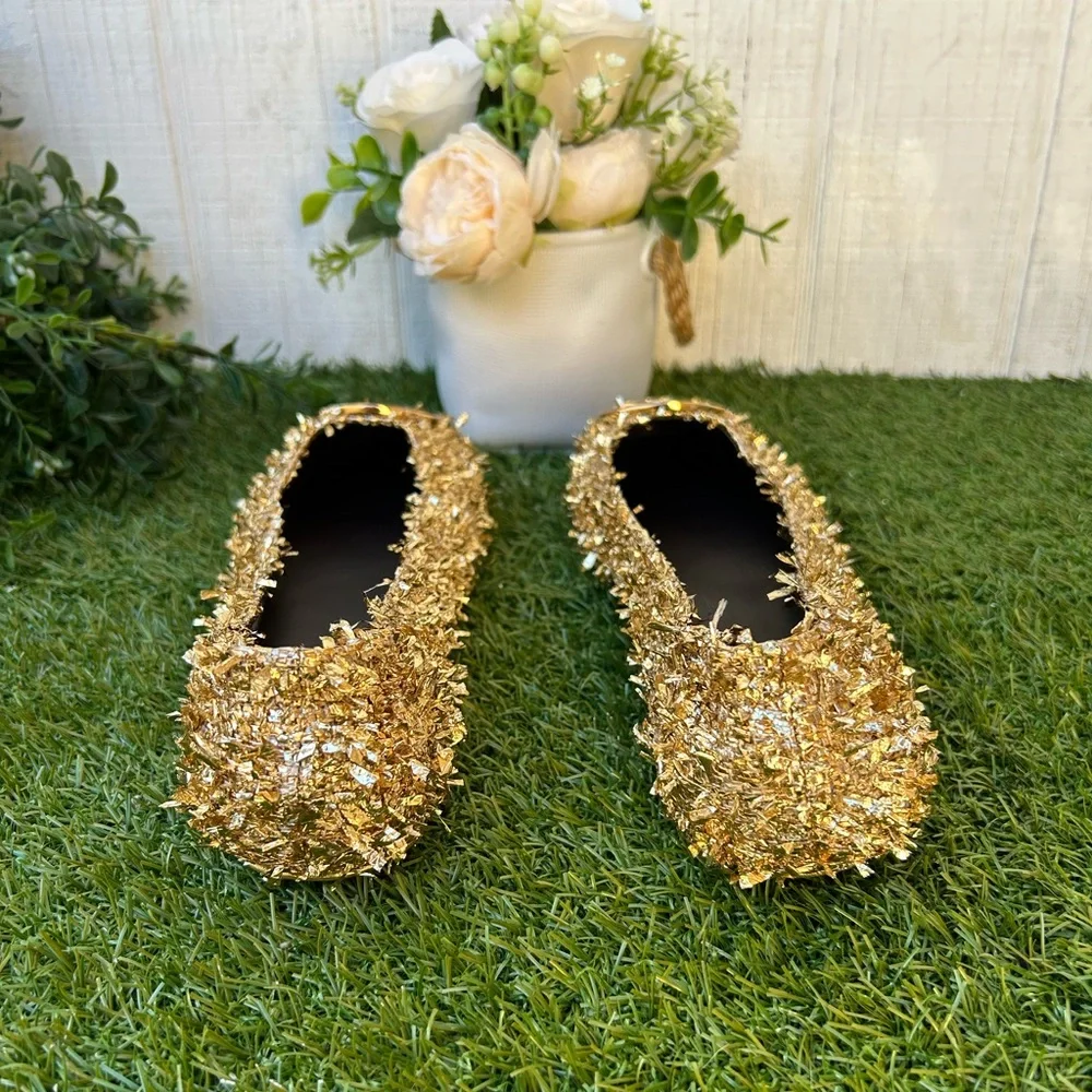 TORY BURCH MINNIE TRAVEL BALLET Color: Gold / Gold WOMEN SIZE 7.5 NEW
